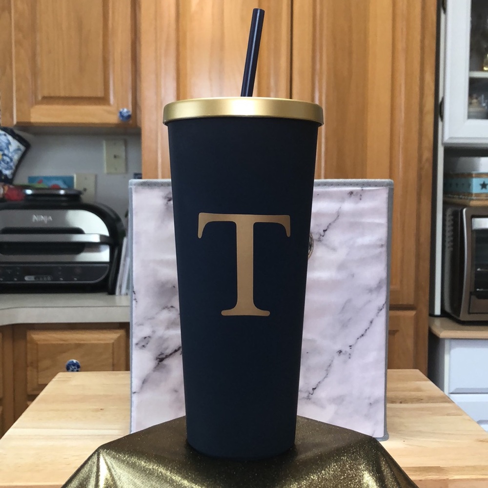 Modern Expressions 24 oz. Royal Blue & Gold Tumbler With Straw